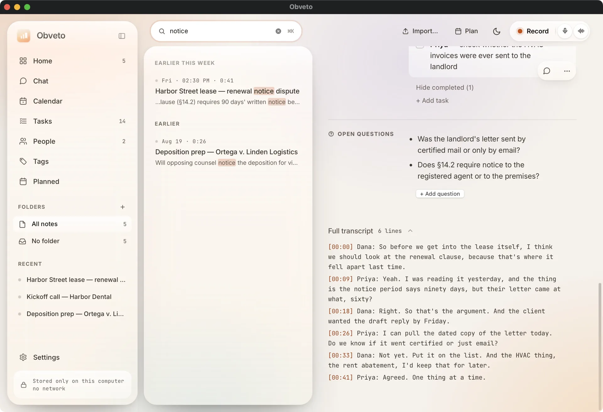 Search results across all meetings