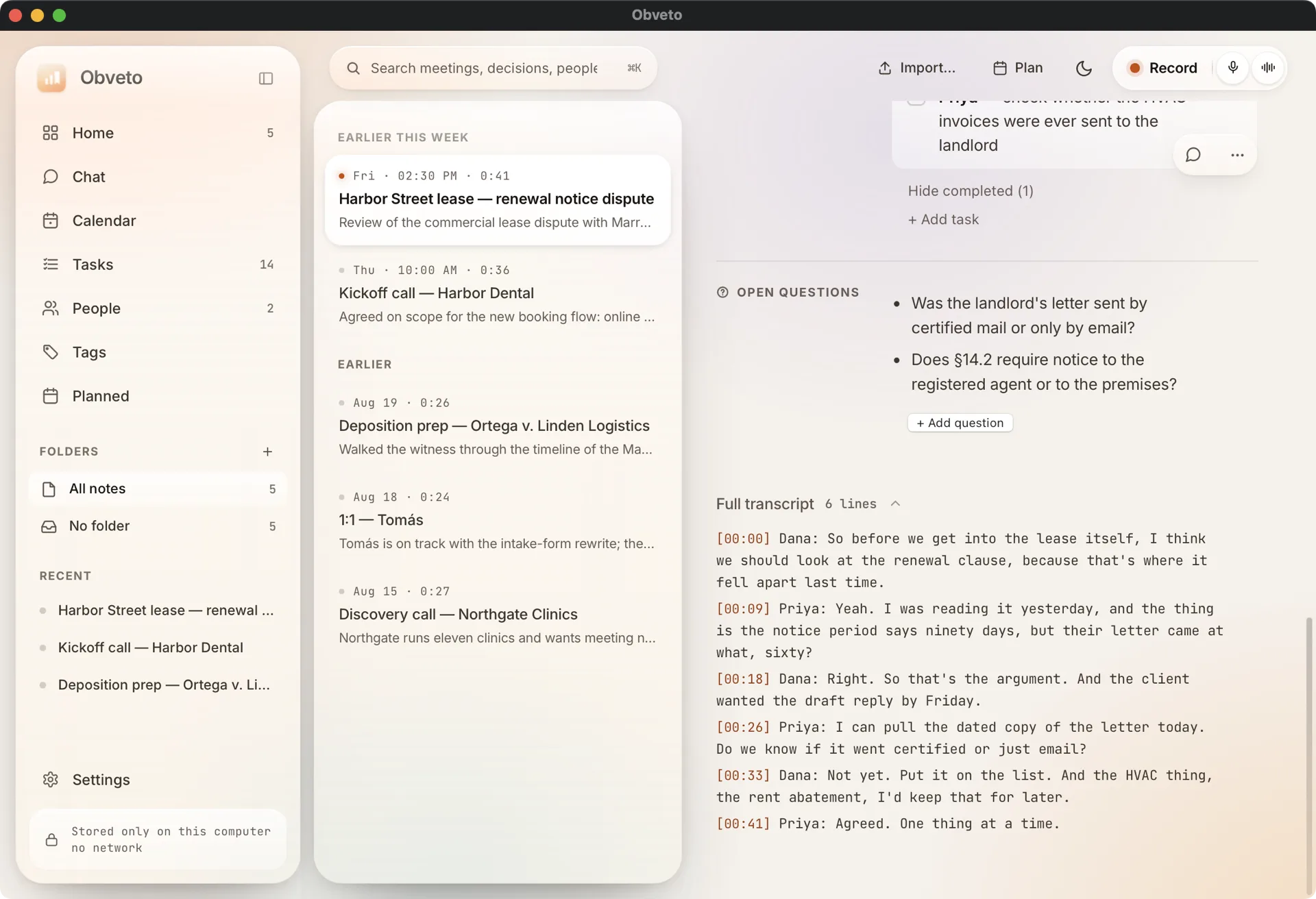The full transcript with speaker labels and timestamps